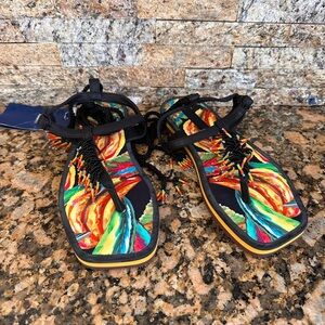 FARM RIO Black Banana Beaded Flat Sandals